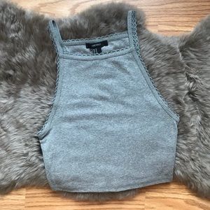 Heather grey crop top with detailed trim